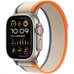 Apple Watch Ultra 2 (2023), GPS + Cellular, 49 mm, Caja de titanio, Gesto doble toque, Correa Trail Loop en Talla M/L color Naranja/Beis