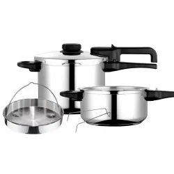 Fagor Dual Xpress 6/4 Olla A Presión 6 + 4 Litros, Inducción, Express Super Rápida, Acero Inox. 18/1