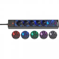 Brennenstuhl GSL 05 Regleta de Enchufes para Gaming USB con Iluminación LED y 5 Tomas 1.5m