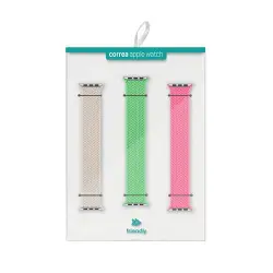 Set 3 correas Friendly Nylon Stretch Rosa/Blanco/Lima para Apple Watch 41mm