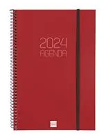 Agenda anual 2024 Finocam A5 Opaque E11 semana vista vertical Burdeos catalán