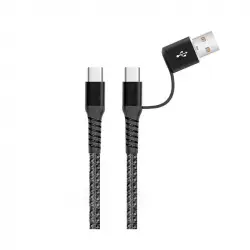 Akashi Cable Trenzado USB-C a USB-C/USB-A Macho/Macho 1m Blanco