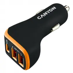 Canyon Cargador para Coche USB-C + 2xUSB 18W Negro/Naranja