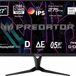 Monitor gaming - Acer Predator XB273UNX, 27" Pantalla LED WQHD, 1 ms, 275 Hz, HDMI, DP, USB 3.0, Negro