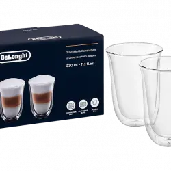 Set de 2 tazas - De'Longhi Café Latte Macchiato DLSC312, Juego vasos café, Cristal, 220 ml