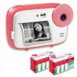 Agfa Photo Pack Realikids Instant CAM Rosa + 6 Rollos Extra Papel Térmico ATP3WH