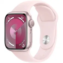 Apple Watch Series 9 (2023), GPS, 41 mm, Gesto de doble toque, Caja aluminio rosa, Correa deportiva Talla S/M