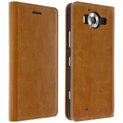 Avizar Funda Billetera de Cuero Marrón para Nokia Lumia 950