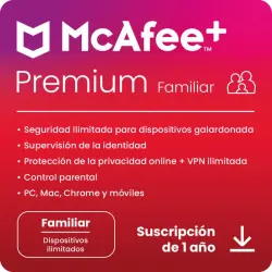 McAfee+ Premium Familiar Dispositivos Ilimitados 1 Año Licencia Digital