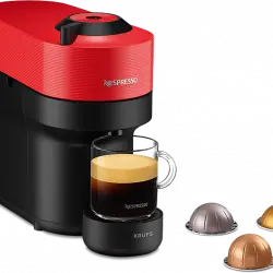 Cafetera de cápsulas - Nespresso® Krups Vertuo Pop XN920510, 1500 W, 0.56 L, Tecnología Centrifusion, Wi-Fi, Spicy Red