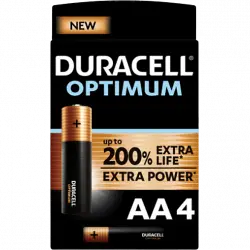 Pilas AA - Duracell Optimum, 4 Unidades, 1.5 V LR6 / MX1500, Negro