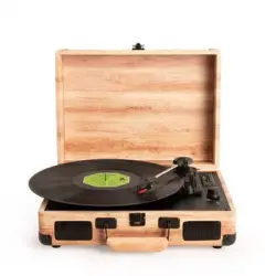 Record Player Wood - Tocadiscos Portátil De Maletín Con Bluetooth Usb, Sd, Microsd Y Mp3