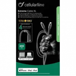 Cable USB - CellularLine TETRACABC2LMFI2MK, De USB-C a Lightning, 2 m, Negro