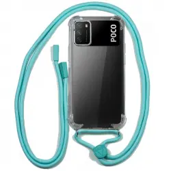 Cool Funda Transparente con Cordón Liso Celeste para Xiaomi Pocophone M3/Redmi 9T