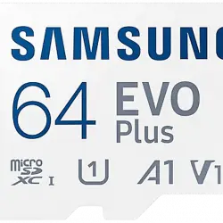 Tarjeta Micro SDXC - Samsung Evo Plus MB-MC64KA/EU, 64 GB, Clase 10, V10. UHS-I, Lectura 130 MB/s, Blanco