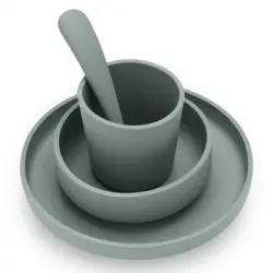 Juego De Vajilla 4 Piezas Verde Ceniza Silicona Jollein