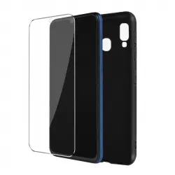 Carcasa Samsung A40 Flexible Negra + Cristal Templado 9h Transparente