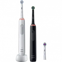 Cepillo eléctrico - Oral-B Pro 3 3900 Dual Pack, Con Cabezales, Diseñados Por Braun, Negro y blanco