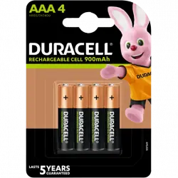 Pilas AAA recargables - Duracell LR03 / LR3, 850mAh, Paquete de 4, Negro