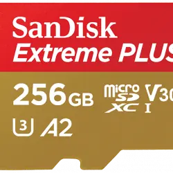 Tarjeta Micro SDXC - SanDisk Extreme® PLUS, 256 GB, Lectura hasta 200 MB/s, UHS-I, U3, C10, A2, V30, Multicolor