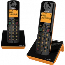 Teléfono - Alcatel S280 Duo, Inalámbrico, Bloqueo de llamadas, Agenda para 50 contactos, Manos libres, Negro y Naranja