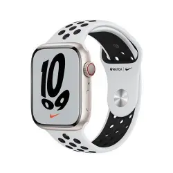 Apple Watch S7 Nike 45 mm LTE Caja de aluminio blanco estrella y correa Nike Sport Plata/Negro