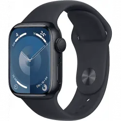 Apple Watch Series 9 (2023), GPS, 41 mm, Gesto de doble toque, Caja aluminio medianoche, Correa deportiva Talla S/M