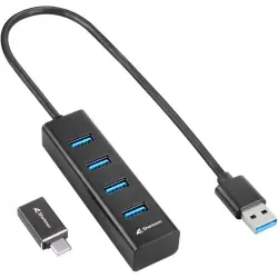 Sharkoon Shark Hub 4 Puertos USB-C a USB 3.2 Negro