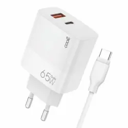 Cargador Red Universal Ultra Fast Pd Tipo-c + Usb Cool (65w + Cable Tipo-c) Gan Blanco