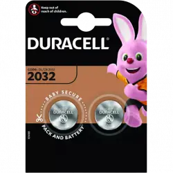 Pilas 2032 - Duracell 2032, botón, Paquete 2 unidades, 3V, DL2032, CR2032, Plata
