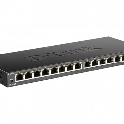 Switch - D-Link DGS‑1016S, 16 Puertos (1000 Mbps), Sin gestión, Plug&Play, Perfil bajo, Negro