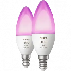 Bombilla inteligente - Philips Hue B39 E14, Luz Blanca y de Colores, 3W, Compatible con asistentes, 2 unidades