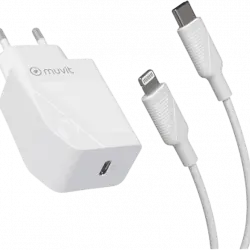 Cargador - Muvit MCPAK0043, Lightning a USB-C, 1 m, 20W, Blanco