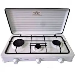 Cocina Gas Portátil Camping, 3 Quemadores, Rejilla Esmaltada, Tapa Protectora, Normativa G30-37 Mbar Blanco Mpm Kn-03/1k