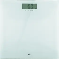 Báscula de baño - OK OPS 15122, LCD, Hasta 150 kg, Vidrio, Blanco
