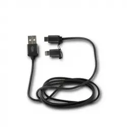 Ksix Cable USB a Micro USB/Lightning 1m Metalizado Negro
