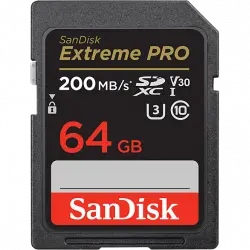 Tarjeta SDXC - SanDisk Extreme PRO, 64 GB, Hasta 200 MB/s lectura, U3, V30, Clase 10, Vídeo 4K UHD, Negro