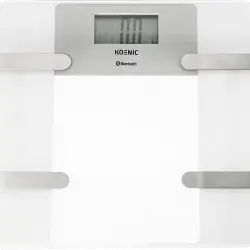 Báscula inteligente - Koenic KPS 15122, 150 kg, Cristal, Bluetooth, índice de masa corporal, Antideslizante, Blanco