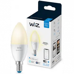 Bombilla inteligente - Wiz Vela E14, 40W, Luz blanca cálida regulable, Wifi y Bluetooth, Control por voz