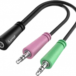 Adaptador cable de audio - Hama 00200351, De Jack 3.5 mm 4-pin a 2x 3-pin, Negro