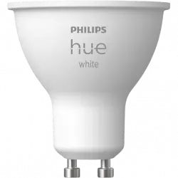 Bombilla inteligente - Philips Hue GU10, Luz Blanca Cálida, 4.3 W, Compatible con Alexa y Google Home, Blanco