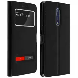 Funda Libro de Silicona Negra con Doble Ventana para Nokia 8