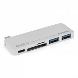Quick Media Adaptador con Función de Carga 5 en 1 USB Tipo C a 2xUSB 3.1/USB-C/SDHC/Micro SDHC