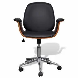 VidaXL Silla de Oficina Giratoria Madera Curvada Negra