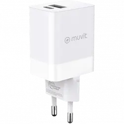 Cargador - Muvit MCACC0022, Universal, USB 12W+1 Tipo C PD 45W, 50/60Hz, Blanco