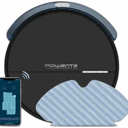 Robot aspirador - Rowenta RR7455WH, Aspira y friega a la vez, 550 W, 0.4 l, Autonomía 90 min, 65 dB, Wi-Fi, Negro