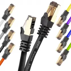 Duronic Cable Ethernet Trenzado de Pares Cat8 1.5m Negro - Conector Rj45 2ghz Amarillo Acabado Oro