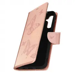 Funda Para Galaxy A14 5G Diseño Mariposa Tarjetero Soporte Vídeo Correa Champán