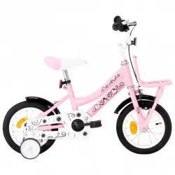 VidaXL Bicicleta Infantil con Portaequipajes 12" Blanco/Rosa