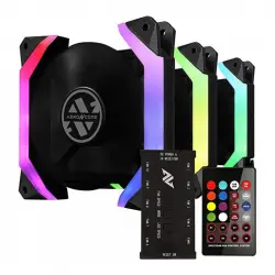 Abkoncore SP120 Spectrum Sync ARGB Kit 3 Ventiladores 120mm Negros + Mando + Hub